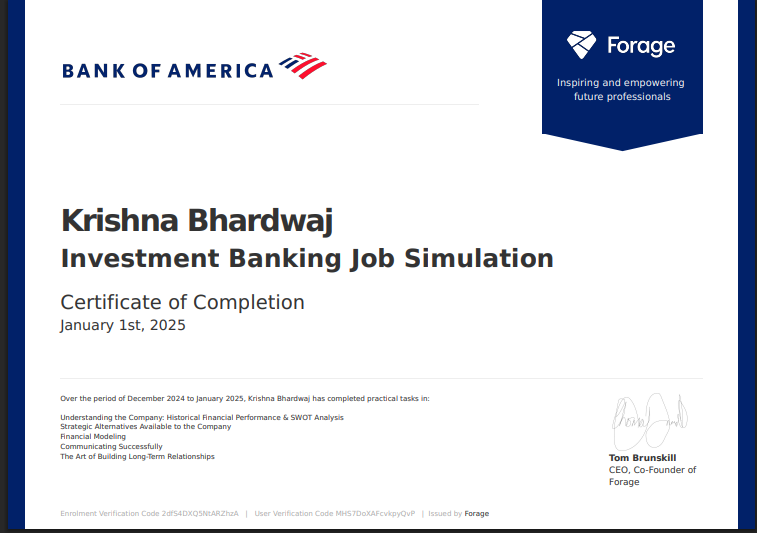 Bank of America simulation certificate