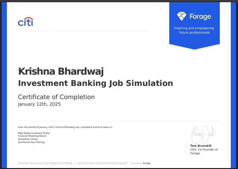 Citi simulation certificate