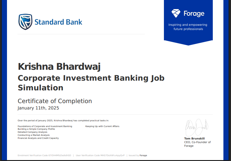 Standard Bank simulation certificate